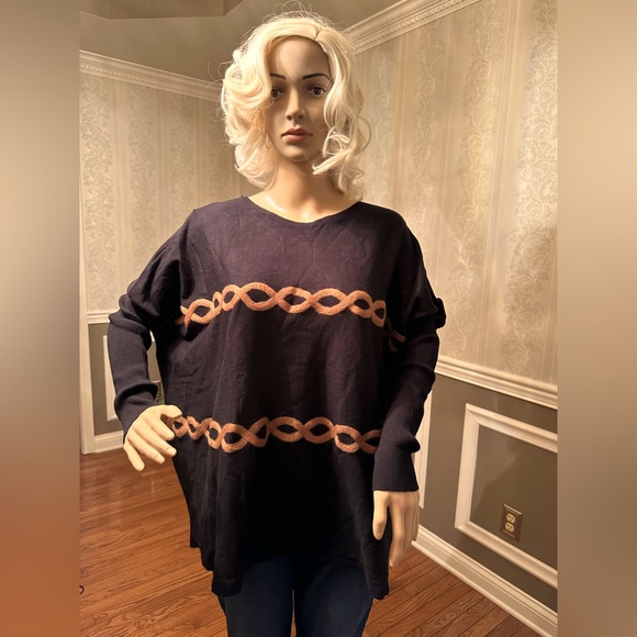 NWT!☃️AAEDA!❄️Sweater “Dolman Sleeves”/blk/copper/chain link design/size-M - Picture 2 of 9